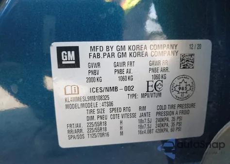 2021 Buick Encore Gx Awd Select из США, поврежденный, VIN KL4MMESL9MB108325